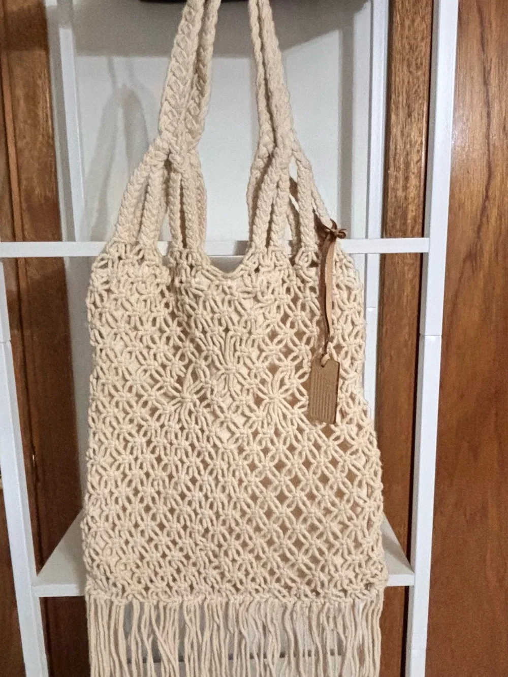 Polo by Ralph Lauren Cream Macramé Fringe Tote